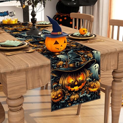 Ghost Pumpkin Halloween Table Runner 13x72 Inches for Autumn Decor - FARMNALL
