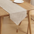 Beige 14x71 Inch Polyester Table Runner with Tassels, Water-Resistant & Wrinkle-Free