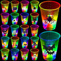 40 Pcs Glow in The Dark Halloween Party Cups - Pumpkin Bat Ghost Theme, 16oz Plastic Drinkware with LEDs & Stickers - Mishunyus