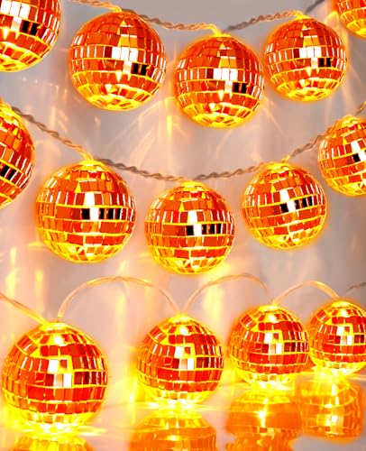 Orange Disco Ball Decor String Lights - 20 LEDs, 9.8Ft, Battery & USB Power, Fall & Party Decoration - Variation of THIS listing