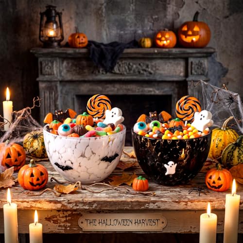 FoldTier 2 Pcs Halloween Glass Candy Bowls - Ghost & Bat Variation