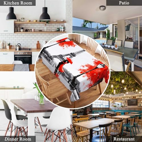 Paris Eiffel Tower Table Cover 52x70 Inch Red & Grey Water-Resistant Outdoor & Indoor Dining Tablecloth — Variation of Paris