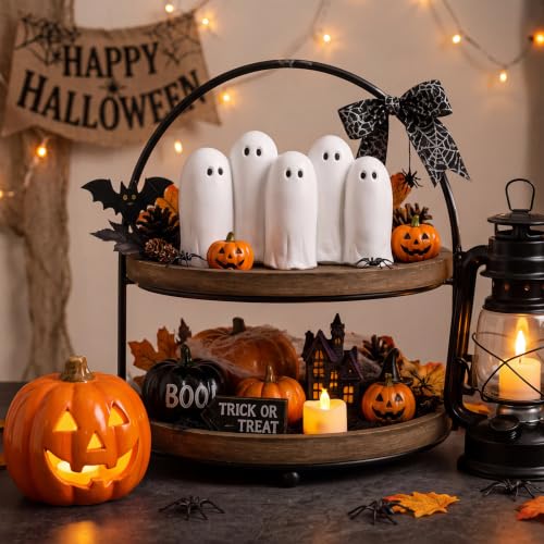 Gerrii Cute Ghost Halloween Table Decor - Classic White Resin Ghosts - Set of 5