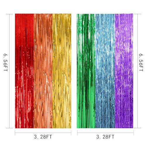 Rainbow Foil Fringe Curtain Backdrop Party Decorations 2 Pack - 39.4"w x 78.7"l