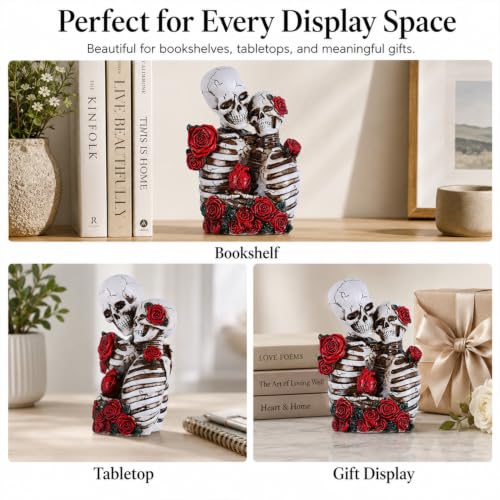 Skeleton Couple Figurines Halloween Day of the Dead Decor Gothic Valentine Statue - White & Red