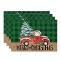 Green and Black Buffalo Plaid Truck Christmas Placemats Set of 4 - 12x18 Inch Rectangular