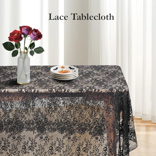 Ziweidue Black Lace Tablecloth 60x120 Inches Vintage Overlay for Weddings & Parties - Black