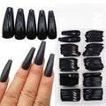 Long Black Coffin Press On Nails Set - 120 Pcs Fake Nails with Sizes & Tips