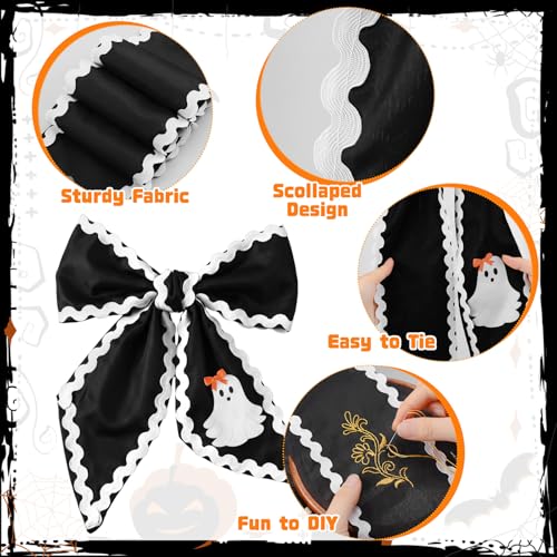 Halloween Ghost Wreath Sash Set - Black Scalloped Front Door Decor, 6 Pieces, Ghost Pattern