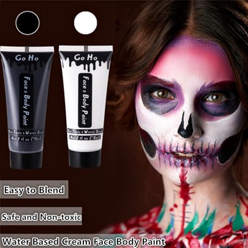 Halloween Makeup Kit - Black and White Face & Body Paint Set - Variation of White+Black