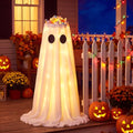 White 39 Inch Lighted LED Halloween Ghost Candy Bowl Stand with Remote & Timer