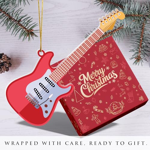 Red Electric Guitar Christmas Ornament - Mini Acrylic Guitar for Tree & Music Lovers