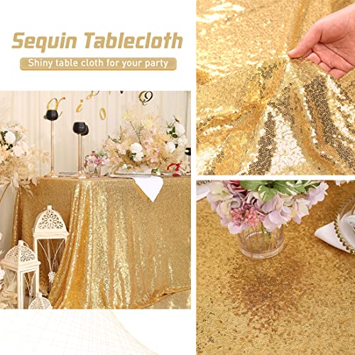 Eternal Beauty Gold Sequin Rectangle Tablecloth 90x132 Inch for Weddings Parties Events - Variation: Gold 132" x 90"