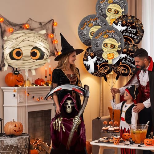 Halloween Party Balloons Set - Ghost, Mummy, Grim Reaper, & Spider Spheres - Balloon-13