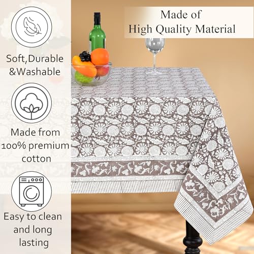 Rustic Brown Cotton Square Tablecloth 60x60 Inches Indian Block Print