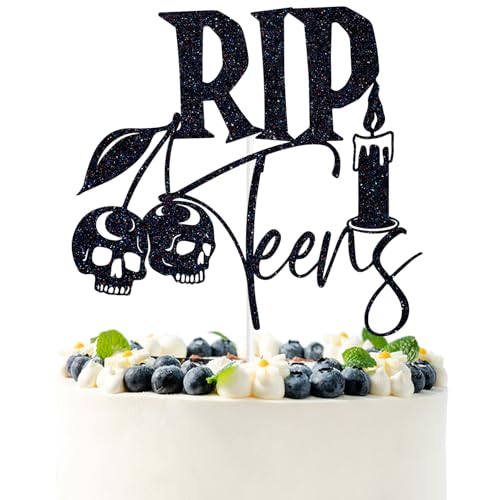 Halloween Gothic Cake Topper for 13th Birthday - Black Glitter Rip Teens Decor