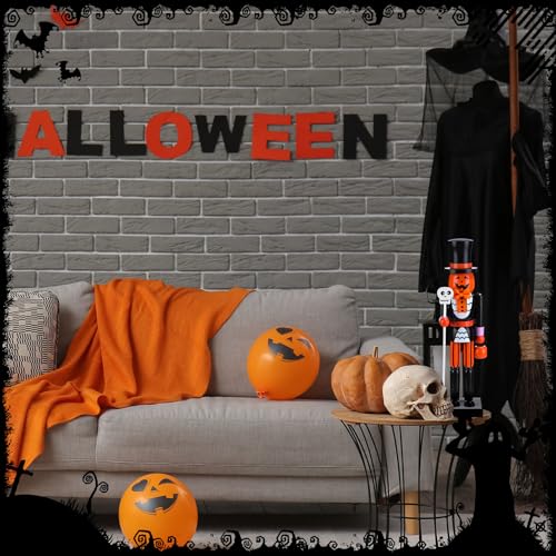 Halloween Pumpkin Nutcracker Decor - Wooden 15 Inch Orange Figurine - Pumpkin Variation