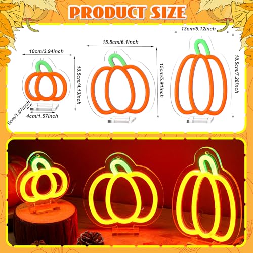 3-Pack Fall Pumpkin Neon Signs LED Halloween Lights for Window Decor
