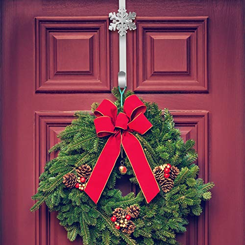 URATOT Christmas Silver Metal Wreath Hanger with Snowflake Icons - 14.5 Inch Heavy Duty Door Hook (Variation: Silver)