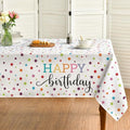 White Happy Birthday Tablecloth 60x104 Inch Rectangular - Durable Polyester