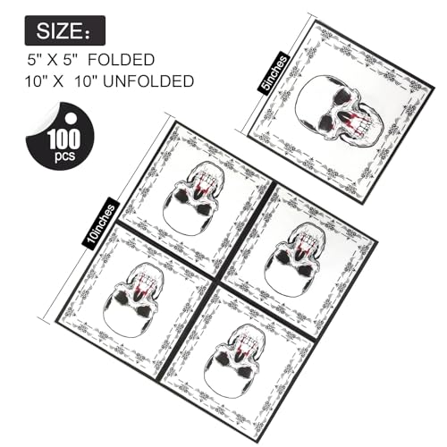 Halloween Skull Paper Napkins - Small 100 Pack Disposable Party Table Decor