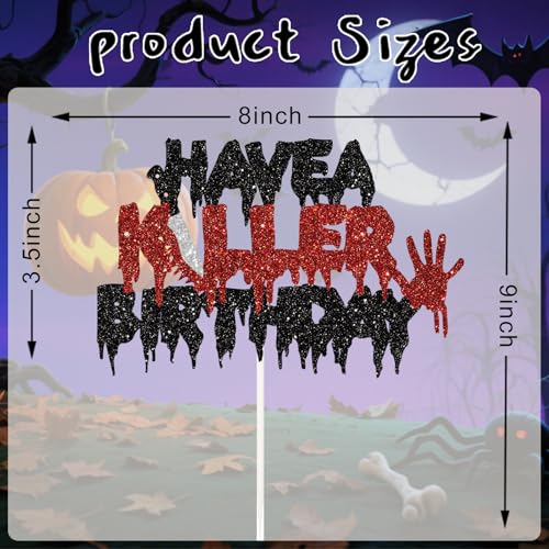 Halloween Cake Topper - Black and Red Glitter Horror Birthday Decorations