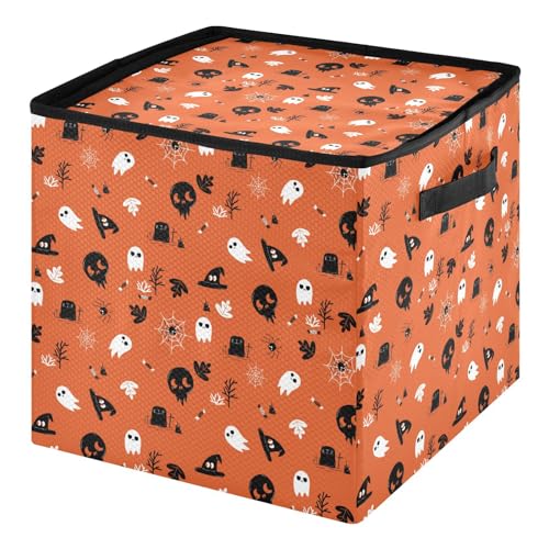 Halloween Ghost Pumpkin Ornament Storage Box with Zipper & Adjustable Dividers - Large 13x13 Inch Holiday Container