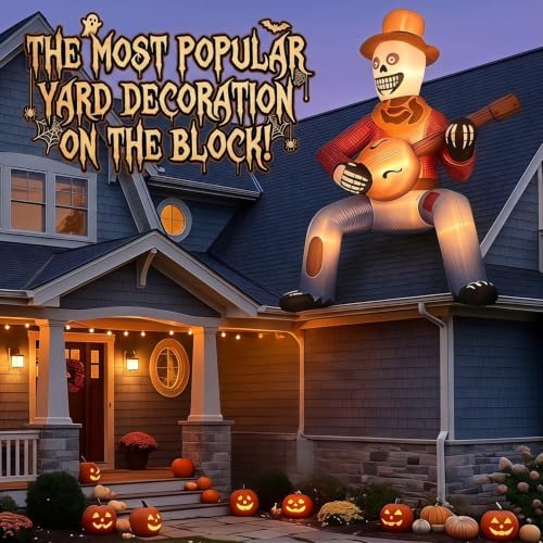 12FT Halloween Inflatable Skeleton Yard Decor - Giant Outdoor Spooky Decoration - Brown Cowboy Variation