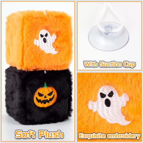 Halloween Fuzzy Dice for Car Rear View Mirror - Plush Black and Orange Decor