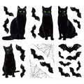 Halloween Window Clings Decor Set - 6 Sheets with Black Cats Bats Spider Webs