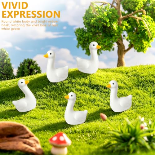 Mini Resin Goose Figurines Set - White Tiny Desktop Decor for Gardens, Office, Gifts