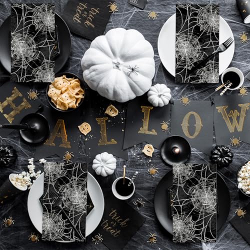 Halloween Paper Napkins 50 Pack Black Cobweb Decorative Disposable Tableware