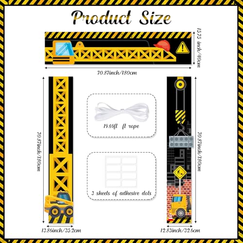 Construction Door Banner Set - Party Decorations for Construction Theme Events - Includes Top & Porch Banners - Yellow Excavator Design - Variation: Construction