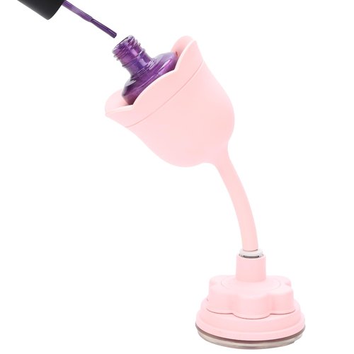 DR.YYDF Nail Polish Bottle Holder, Rose-Shaped with 360° Rotating Stem, Tilted for No-Spill, Strong Suction Cup, All-Bottle Fit (Pink)