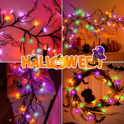 9Ft Halloween Willow Vine Twig Garland with 72 LED Lights - Orange, Purple, Green, 8 Modes & Waterproof, Battery Operated - Variation of THIS listing
