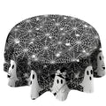 Black 70-Inch Halloween Round Tablecloth Spooky Ghost Spider Web Washable