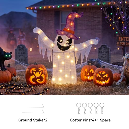 Large Lighted Halloween Ghost Decor - White Ghost, 30 Inches Indoor Outdoor