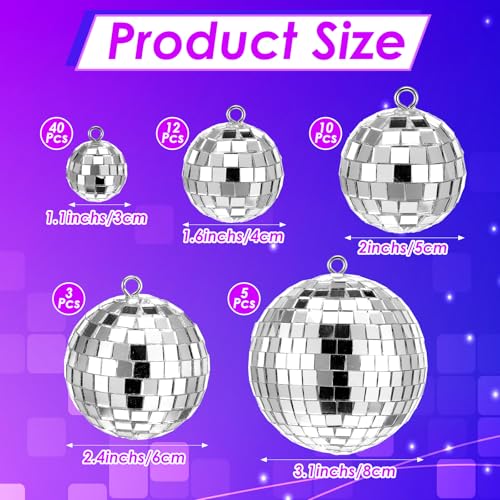 Mini Silver Disco Balls Set - 70 Pieces with 5 Sizes for 70s Party & Event Decor