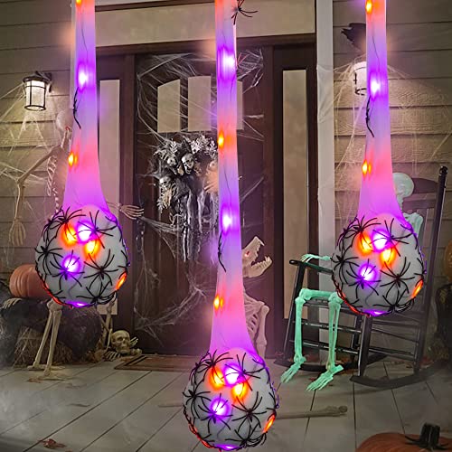 Halloween Hanging LED Spider Egg Sack Lights - Purple & Orange, 3 Pack, 3.2 ft