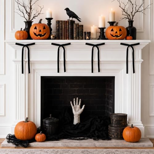 Black Velvet Ribbon Bows Decorations - Halloween Tree Ornaments, Set of 24