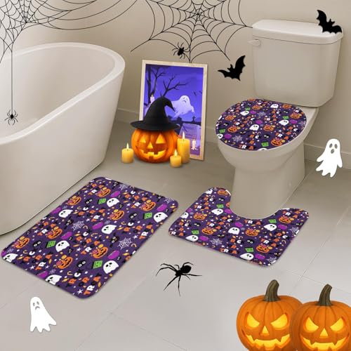 Halloween Bathroom 4-Piece Set with Shower Curtain and Rug - Variation 15