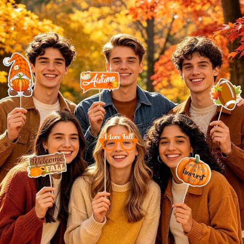 Fall Photo Booth Props Set with Pumpkin Frame - Thanksgiving Decor, 39 Pieces