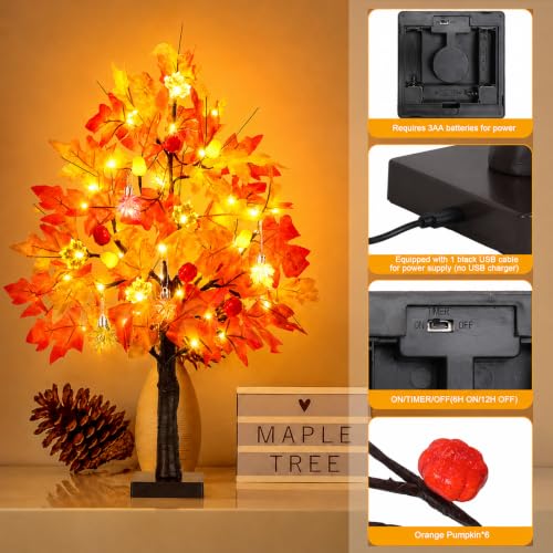 Orange 2 Pack 24in Lighted Maple Trees with LEDs & Timer - Fall Halloween Decor
