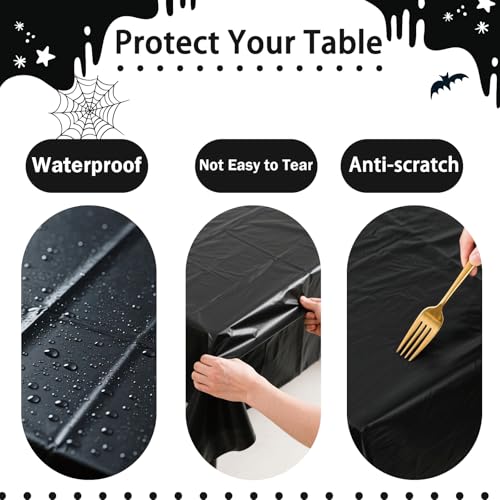Purple Black Orange Halloween Disposable Tablecloths - 12 Pack, 54 x 108 Inches, Rectangular Plastic Table Covers for Parties