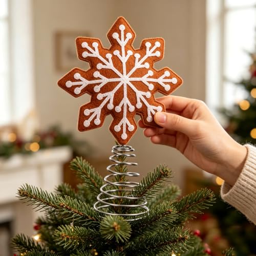 9IN Large Snowflake Christmas Tree Topper - Brown Snowflake Xmas Decor
