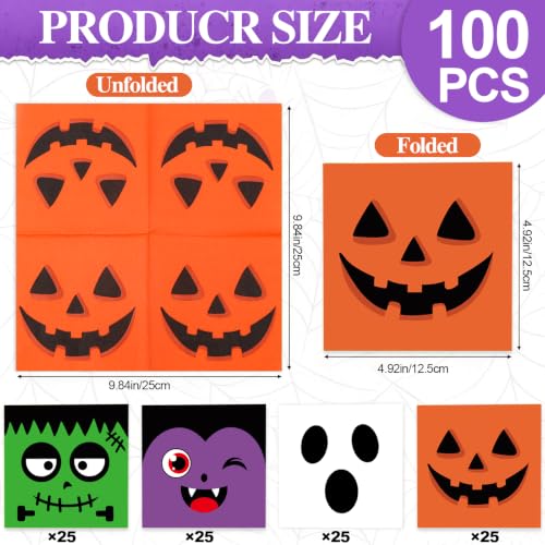 Halloween Paper Napkins Set - Orange Pumpkin Ghost Frankenstein Vampire 100pcs