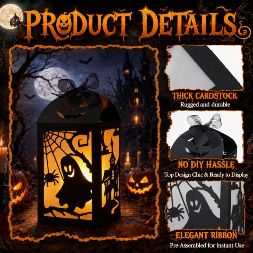 Halloween Centerpiece Lantern Set - Light Up Paper Decorations, 8 Pieces - Gerrii