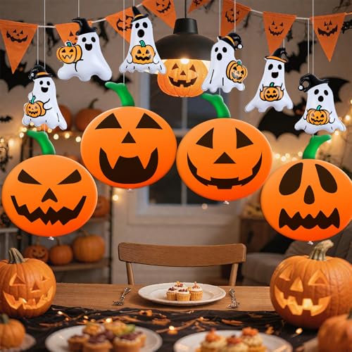 Halloween Inflatable Balloons Set - 10 Pieces with Pumpkin & Ghost Designs - Orange & White, 9 & 16 Inch