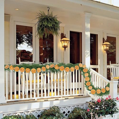 9 Ft Artificial Norfolk Pine Garland with Orange Slices Christmas Decor for Indoor & Outdoor Holiday Festivities