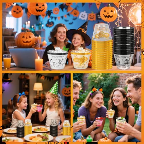 Halloween 9oz Plastic Cups - 60 Pack, Disposable Party Cups with Skeleton & Pumpkin Design